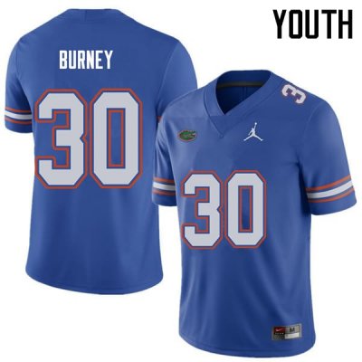 Youth Florida Gators #30 Amari Burney NCAA Jordan Brand Royal Authentic Stitched College Football Jersey EUY8762IJ